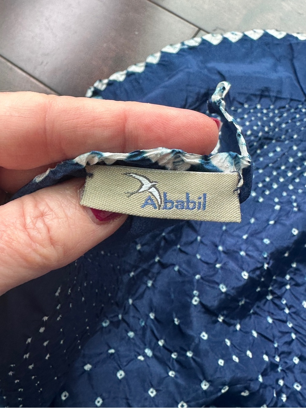 Silky Navy Blue Square Scarf with Dot Embroidery - Picture 2 of 2